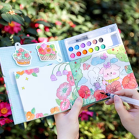 Livre de coloriage à l'aquarelle pour enfants avec pigments solides intégrés, ensemble de peinture et de dessin éducatif DIY pour tout-petits - Cadeau en papier