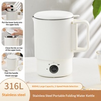 Bouilloire électrique pliable portable en acier inoxydable pour voyage, isolation thermique, protection contre la cuisson à sec, capacité 1L, puissance 600W