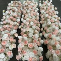 J-FR103 Vente en gros de chemin de table pour mariage, chemin de table en fleurs artificielles, rangée de fleurs roses et blanches, guirlande de fleurs en soie pour la décoration