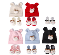 MALOMME SKS-01 Ensemble chaussettes et bonnet tricotés en coton 3D motif dessin animé, décontracté et écologique, pour nouveau-nés, collection Printemps, vente en gros