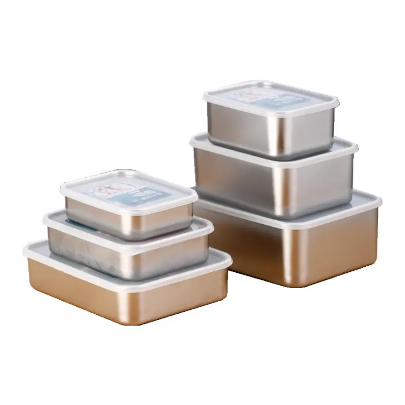 Thép Không Gỉ Thư Box Kín Thực Phẩm Lưu Trữ Container Set Kim Loại Hộp Ăn Trưa