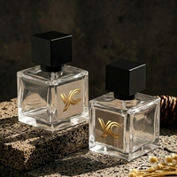 Flacon de parfum carré transparent YC Gold Label avec double capuchon noir, capacité de 10 ml, parfum longue durée, cadeau