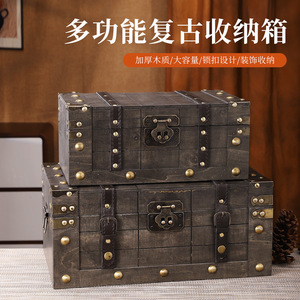 Suo Jun Vintage Wooden <b>Storage</b> Box With Lock Large Capacity Retro Decorative Treasure <b>Chest</b> Household Organizer - Product Image 5