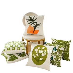 Housse de <span class=keywords><strong>coussin</strong></span> carrée verte à motif de plante, broderie transfrontalière, style sud-est asiatique, feuille verte, pour canapé de salon et bureau - Product Image 5