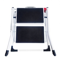 Échelle pliante en acier sécurisée avec poignée, 2 marches antidérapantes, capacité de charge de 150 kg, norme EN 131, design moderne pour escalier, camping-car, camping