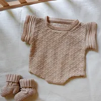תינוקת ילד לסרוג סוודר Romper אביב ובקיץ צבע כותנה ילדים מתגנדר סרבל תינוקות Romper סרבל