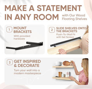 未完成的高端实心天然松木24英寸浮动搁板重型支架现代手工客厅雕刻 - Product Image 6