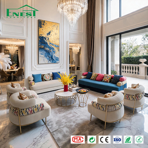 Juego de Sofás <span class=keywords><strong>1</strong></span>+2+3 de Diseño Italiano con Cojines de Color y Detalles Dorados, Conjunto Artístico Personalizado para Interiores Creativos de Hoteles y Villas - Product Image 1