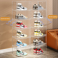 Boîte de rangement en plastique transparent avec ouverture latérale magnétique, en PET épaissi, empilable individuellement, pour chaussures, sacs et objets de collection