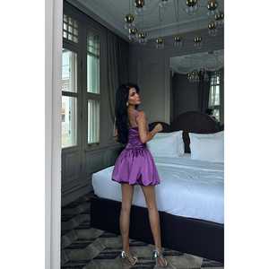 Robe de cocktail mini ballon violette Cecilia avec détail nœud élégant - Product Image 1