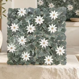 Mosaico <span class=keywords><strong>de</strong></span> Piedra en Forma <span class=keywords><strong>de</strong></span> Flor, Proveedores <span class=keywords><strong>de</strong></span> Mosaico Floral <span class=keywords><strong>de</strong></span> Piedra Blanca y Verde con Borde Aleatorio para Baño, Decoración <span class=keywords><strong>de</strong></span> Mármol con Corte por Chorro <span class=keywords><strong>de</strong></span> Agua - Product Image 4