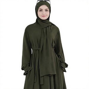 Women <b>Abaya</b> Hijab Robe Long Sleeve Floor Length Muslim Dress Ruffle Cuff Solid Color Daily <b>Prayer</b> Wear - Product Image 1