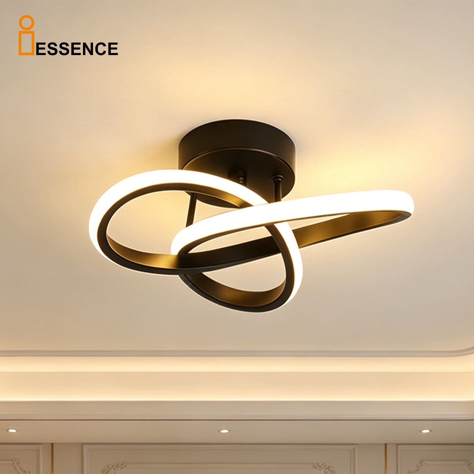 Modern LED Ceiling Light Geometric Line Design Black Gold Flush Mount Lamp Living Room Bedroom Nordic Minimalist Home Lighting
