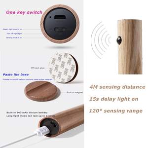 Led Wandlamp Met Bewegingssensor Usb Oplaadbare Magnetische Hout Zwarte Walnoot Nachtlampje Voor Trap Slaapkamer - Product Image 2