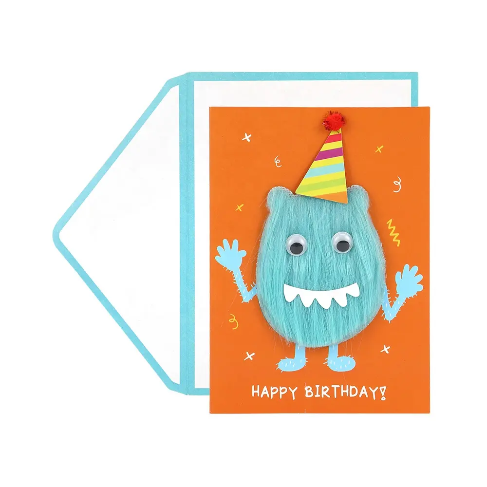 Cartes de vœux personnalisées 50 pièces, Monster peluche, fait à la main, amusant, pour enfants, joyeux anniversaire, avec enveloppes