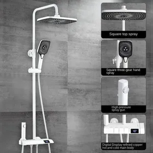 2024 noir pistolet gris Piano numérique système de douche mélangeur d'eau froide et chaude 4 fonctions pommeau de douche pluie salle de bain ensemble de douche