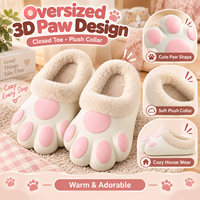 Chaussons d'hiver pour femmes en forme de patte de chat 3D, chauds, en peluche, doux, mignons, originaux, pour la maison et la chambre