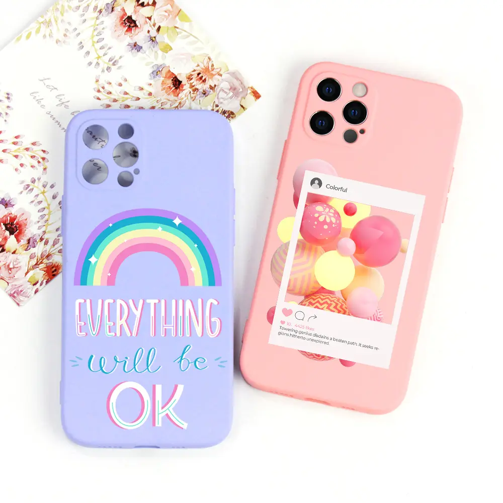 Customized Beautiful colorful anime cute Print Design flower cartoon rubber Phone cover cases for iphone 11 13 14 silicone case