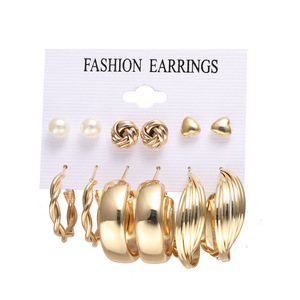 Vintage Fashion Costume Earrings <b>Set</b> with Imitation <b>Pearl</b> Gold Plated Geometric Alloy Main Stone Women's Party Jewelry - Product Image 5