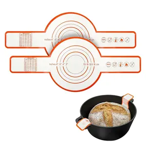 Alas panggang silikon oven Belanda lembaran pemanggang silikon dapat digunakan kembali anti-lengket alas roti panggang dengan pegangan panjang