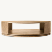 Mesa de Centro Redonda Abierta RH LIGNE, Diseño Ovalado de Madera Maciza con Estante Abierto y Base Flotante, Mesa de Centro Moderna con Grano Natural