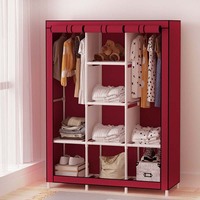 Armoire Penderie Minimaliste Écoresponsable en Tissu Chinois avec Cadre Métallique Démontable pour Chambre ou Salon
