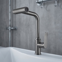 Robinet de cuisine monocommande gris anthracite en acier inoxydable avec douchette extractible, eau chaude et froide, vente en gros usine