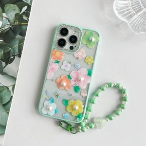 Sang Trọng Ngọc Trai Kim Cương Nhựa Charms Bow Điện Thoại Trong Suốt Trường Hợp Đối Với iPhone 17 16 15 14 13 Pro Max Chống Sốc TPU Rõ Ràng Cover Quay Lại - Product Image 6