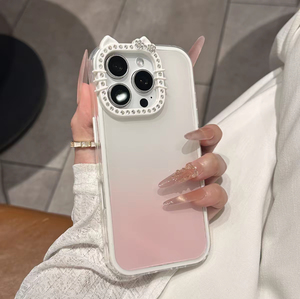 เคสโทรศัพท์ลายหูแมว 3 มิติ น่ารัก สีไล่ระดับ สำหรับ iPhone 17 16 15 14 13 Pro Max แบบถอดได้ 3in1 พร้อมกรอบกล้องประดับเพชร - Product Image 3