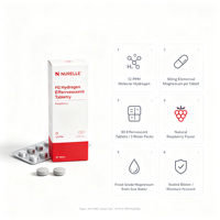Comprimés d'eau hydrogénée H2, 12 PPM d'hydrogène moléculaire, effervescents, 80 mg de magnésium, complément antioxydant, framboise, 30 comprimés