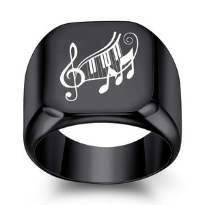 Anillo Cuadrado de Acero Inoxidable para Hombre, 18MM, Grabado Láser con Símbolo Musical, Estilo Retro Punk, Joyería de Regalo - Product Image 4