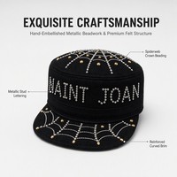 Casquette plate noire à strass, design en maille scintillante cloutée, réglable, unisexe, streetwear d'hiver, casquette cadet punk, boucle métallique