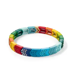 New Adjustable Unisex Multicolor Acrylic Plastic Rhinestone Alloy Beaded Charm Bracelet Elastic thread for bracelets