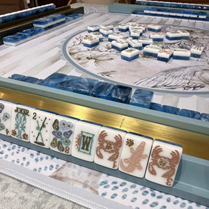 Jeu <span class=keywords><strong>de</strong></span> Mahjong américain à 2 couches Blue Ocean, avec tuiles en acrylique thème Cigogne, Huître, Crabe, Homard, Hippocampe, Abalone, Roseau, Pivoine, Marbre et thème côtier - Product Image 6