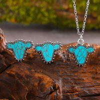 Bijoux occidentaux en gros Boucles d'oreilles tête de vache en cuir repoussé turquoise Style occidental en pierre Navajo pour femmes