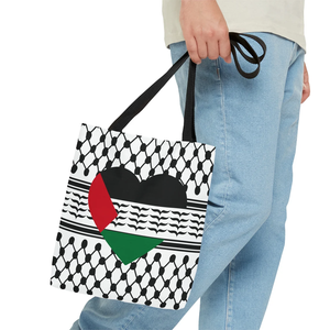 Palestinian <strong>Kefiyeh</strong> with Palestine Heart on Tote Bag Shopping Tote Bag 35x40cm - Product Image 3
