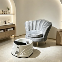 Fauteuil de pédicure personnalisé en velours gris avec dossier coquille et pieds dorés, repose-pieds pour salon de manucure, SPA, bien-être, villa