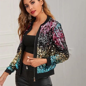 Jaquetas de Lantejoulas Arco-Íris para Mulheres <span class=keywords><strong>Blazer</strong></span> Multicolorido Brilhante Tops Coloridos Roupas de Festa Casaco Fashion Jaqueta Bomber - Product Image 3