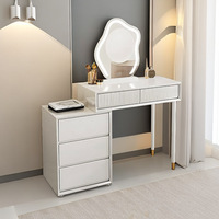 Miroir LED moderne irrégulier en forme de nuage, panneau de coiffeuse en MDF, design de luxe, table de maquillage blanche avec 5 tiroirs et accents dorés