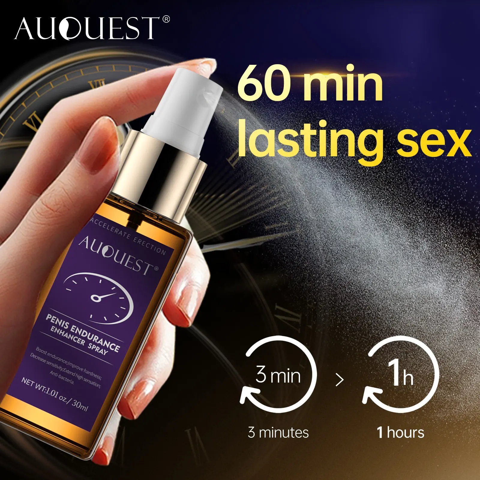 AUQUEST สเปรย์ติดทนนานชายสําหรับผู้ชายเพิ่มความสามารถทางเพศ Eau De ความอดทนของผู้ชายสเปรย์หญิงที่มีเสน่ห์