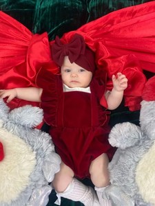 <span class=keywords><strong>Tuta</strong></span> in Velluto Rosso per Neonata con Volant e Etichetta sul Colletto, Pagliaccetto Natalizio per <span class=keywords><strong>Bambina</strong></span> - Product Image 5