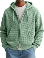 Nouveau modèle de veste à capuche à double fermeture éclair en tissu gaufré résistant, à manches longues, pour homme, couleur unie, coupe ample, sweat-shirt décontracté de sport