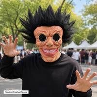 Masque de cosplay en latex amusant de monstre avec cheveux noirs pointus, grand sourire et lunettes de soleil, réutilisable et écologique pour fête d'Halloween