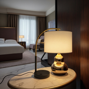 Ul CUL được liệt kê tùy chỉnh khách sạn Bàn Cạnh Giường ngủ đèn với Đen vàng sắt cơ thể trống vải bóng râm E26 Outlet USB cho phòng ngủ tl720.2 - Product Image 4