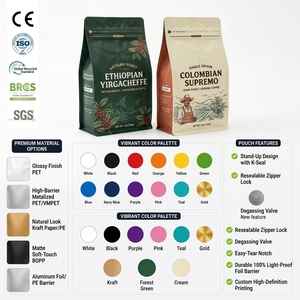 Pochette à fond plat de haute qualité certifiée CE ISO9001 BRC avec fermeture éclair refermable pour grains de café et feuilles de thé - Product Image 2