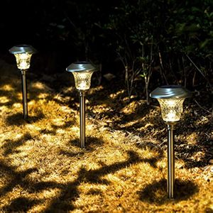 Lampes solaires de jardin en acier inoxydable et verre, lampes d'extérieur pour pelouse, lampes décoratives à insérer pour allées, terrasses, piscines et événements, couleur argent - Product Image 5
