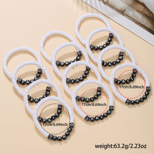 Faith Letter Beaded <b>Bracelet</b> Black <b>White</b> Cross Elastic Cord Stackable Jewelry Set Unisex Fashion <b>Bracelets</b> - Product Image 4