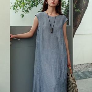Vestido Midi de Lino para Mujer 2026, <span class=keywords><strong>Ropa</strong></span> Casual <span class=keywords><strong>sin</strong></span> Mangas, Tejido Fresco y Transpirable - Product Image 2