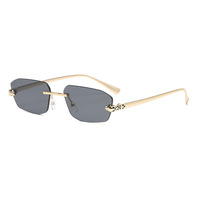 Nouvelles Lunettes de Soleil Unisexe Sans Monture Polygone UV400, Décoration Guépard, Tête de Léopard Rétro Européen-Américain, Métal, Style Transfrontalier