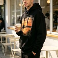 Vêtements personnalisés à impression DTG, sweats à capuche unisexes en tissu épais avec impression graphique.
